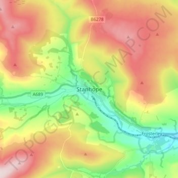 Carte topographique Stanhope, altitude, relief