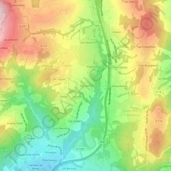 Carte topographique Les Caves, altitude, relief
