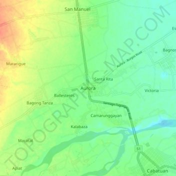 Carte topographique Aurora, altitude, relief