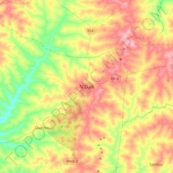 Carte topographique N'Dali, altitude, relief