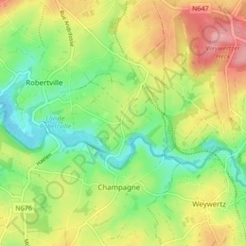 Carte topographique Outrewarche, altitude, relief