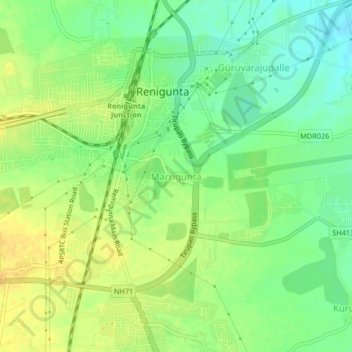 Carte topographique Marrigunta, altitude, relief