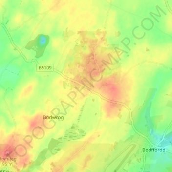 Carte topographique Llynfaes, altitude, relief