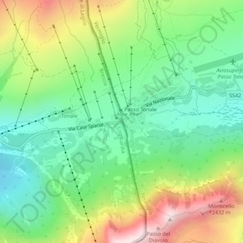 Carte topographique Passo del Tonale, altitude, relief