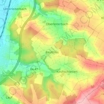 Carte topographique Reuthlos, altitude, relief