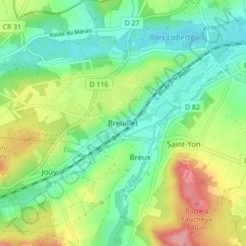 Carte topographique Breuillet, altitude, relief