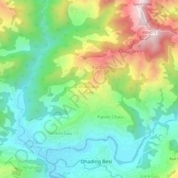 Carte topographique Vhaduwar Gau, altitude, relief