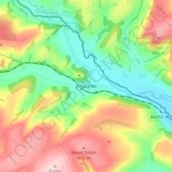 Carte topographique Knucklas, altitude, relief