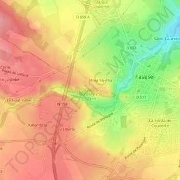 Carte topographique Mont Myrrha, altitude, relief