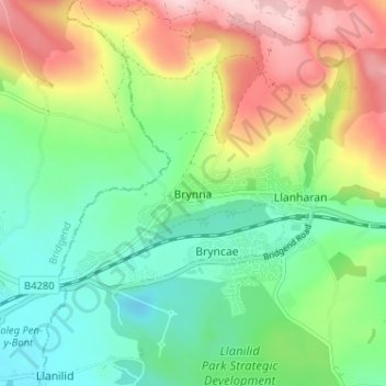 Carte topographique Brynna, altitude, relief