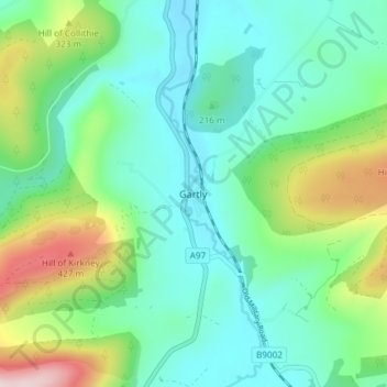 Carte topographique Gartly, altitude, relief