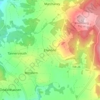 Carte topographique Ellenfeld, altitude, relief