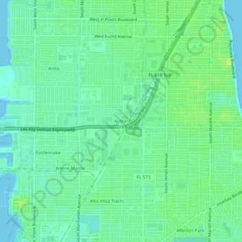 Carte topographique Al Mar, altitude, relief