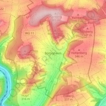 Carte topographique Böttigheim, altitude, relief