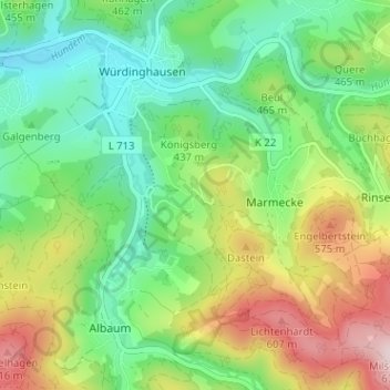 Carte topographique Böminghausen, altitude, relief