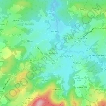 Carte topographique Les Battes, altitude, relief
