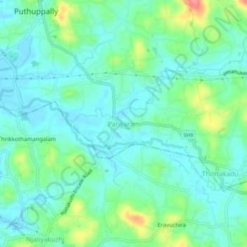 Carte topographique Pariyaram, altitude, relief