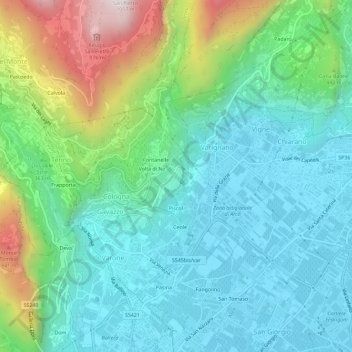 Carte topographique Piazze, altitude, relief