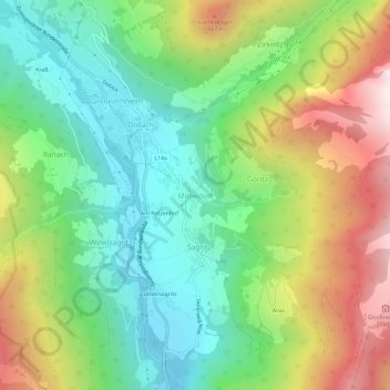 Carte topographique Mitteldorf, altitude, relief