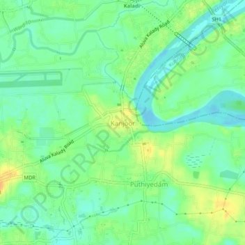 Carte topographique Kanjoor, altitude, relief