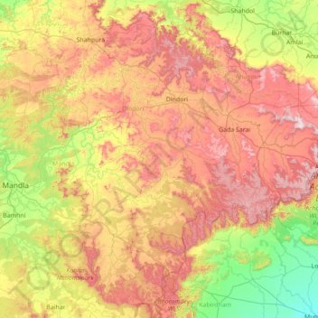 Carte topographique Mandla, altitude, relief