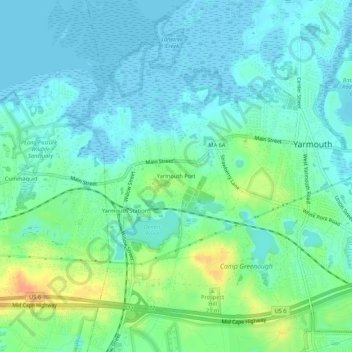 Carte topographique Yarmouth Port, altitude, relief