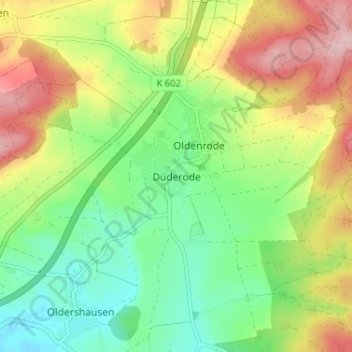 Carte topographique Düderode, altitude, relief