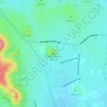 Carte topographique Twin Buttes, altitude, relief