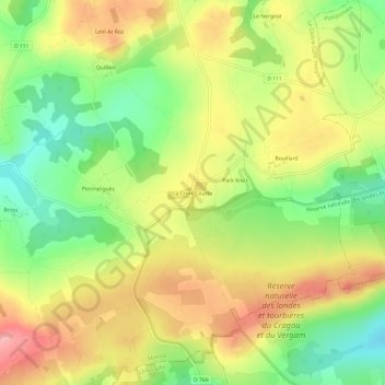 Carte topographique La Croix Courte, altitude, relief