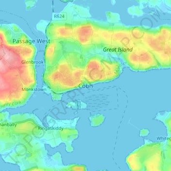 Carte topographique Cobh, altitude, relief