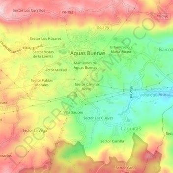 Carte topographique Sector Camino Verde, altitude, relief
