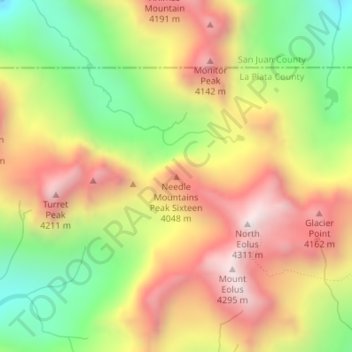 Carte topographique Needle Mountains Peak Sixteen, altitude, relief