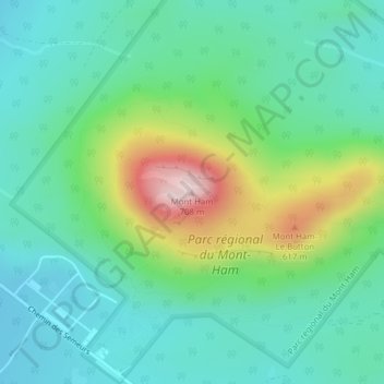 Carte topographique Mont Ham, altitude, relief