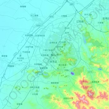Carte topographique 鞍山市, altitude, relief