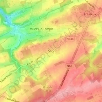 Carte topographique Scry, altitude, relief