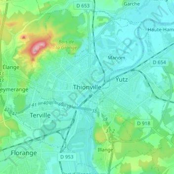 Carte topographique Thionville, altitude, relief
