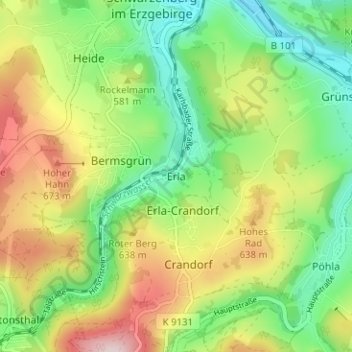Carte topographique Erla, altitude, relief