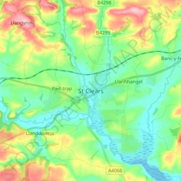 Carte topographique St Clears, altitude, relief