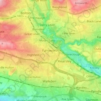 Carte topographique Farnworth, altitude, relief