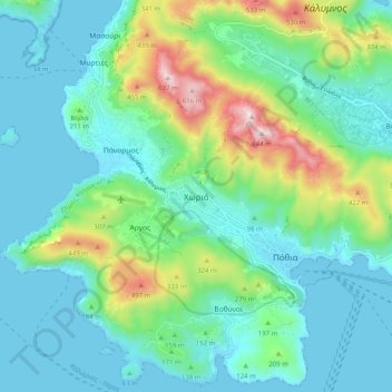 Carte topographique Χωριό, altitude, relief