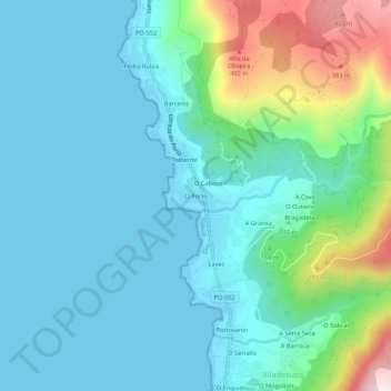 Carte topographique O Porto, altitude, relief