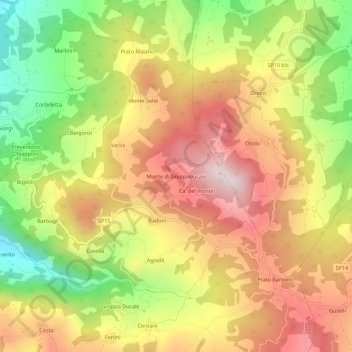Carte topographique Monte di Groppoducale, altitude, relief