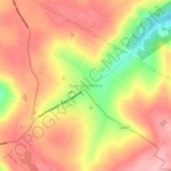 Carte topographique Nueva Colombia, altitude, relief