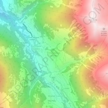 Carte topographique Chandonne (Liddes), altitude, relief