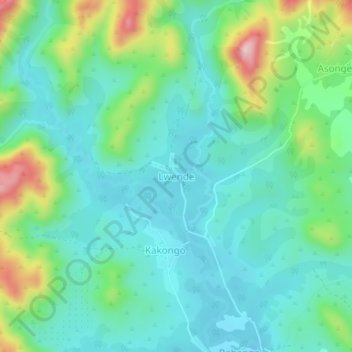 Carte topographique Lwende, altitude, relief