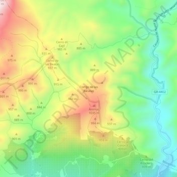 Carte topographique Cortijo de las Baratas, altitude, relief
