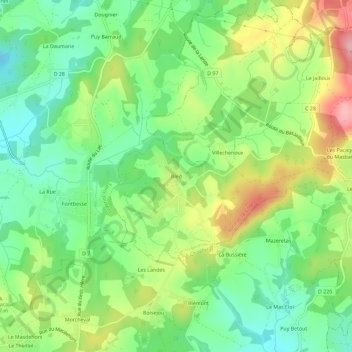 Carte topographique Bled, altitude, relief