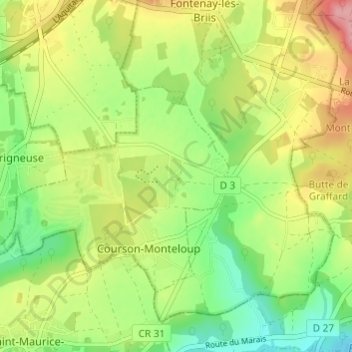 Carte topographique Courson, altitude, relief