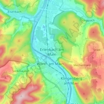 Carte topographique Erlenbach am Main, altitude, relief