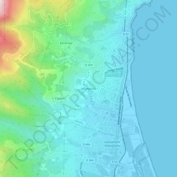 Carte topographique Montesoro, altitude, relief